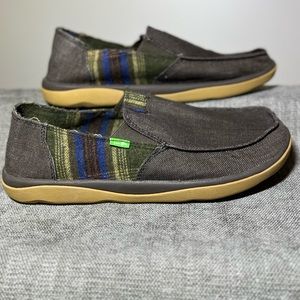 Brown and Plaid Sanuks. Size 12